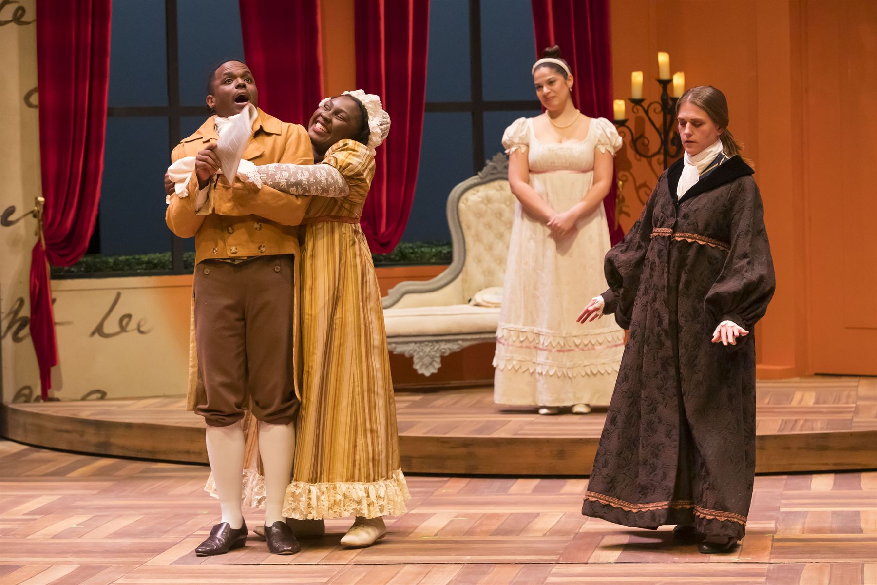 Brian Alexander Davis as Charlotte Lucas sharing an embrace, Pride and Prejudice